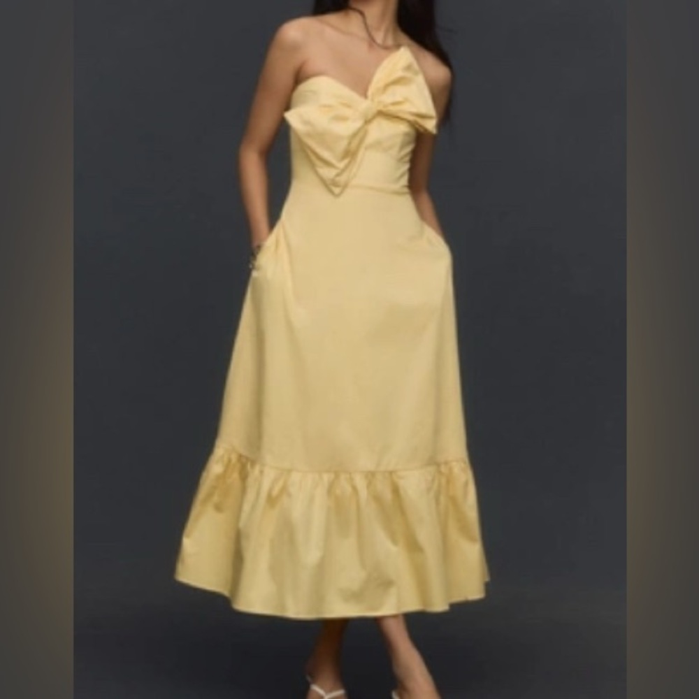 Anthropologie Yellow Maxi Dress with Bow Detail